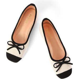 🆕Women Apricot Faux Suede Cap Toe Bow Slip On Flats Square Toe Dressy Shoes